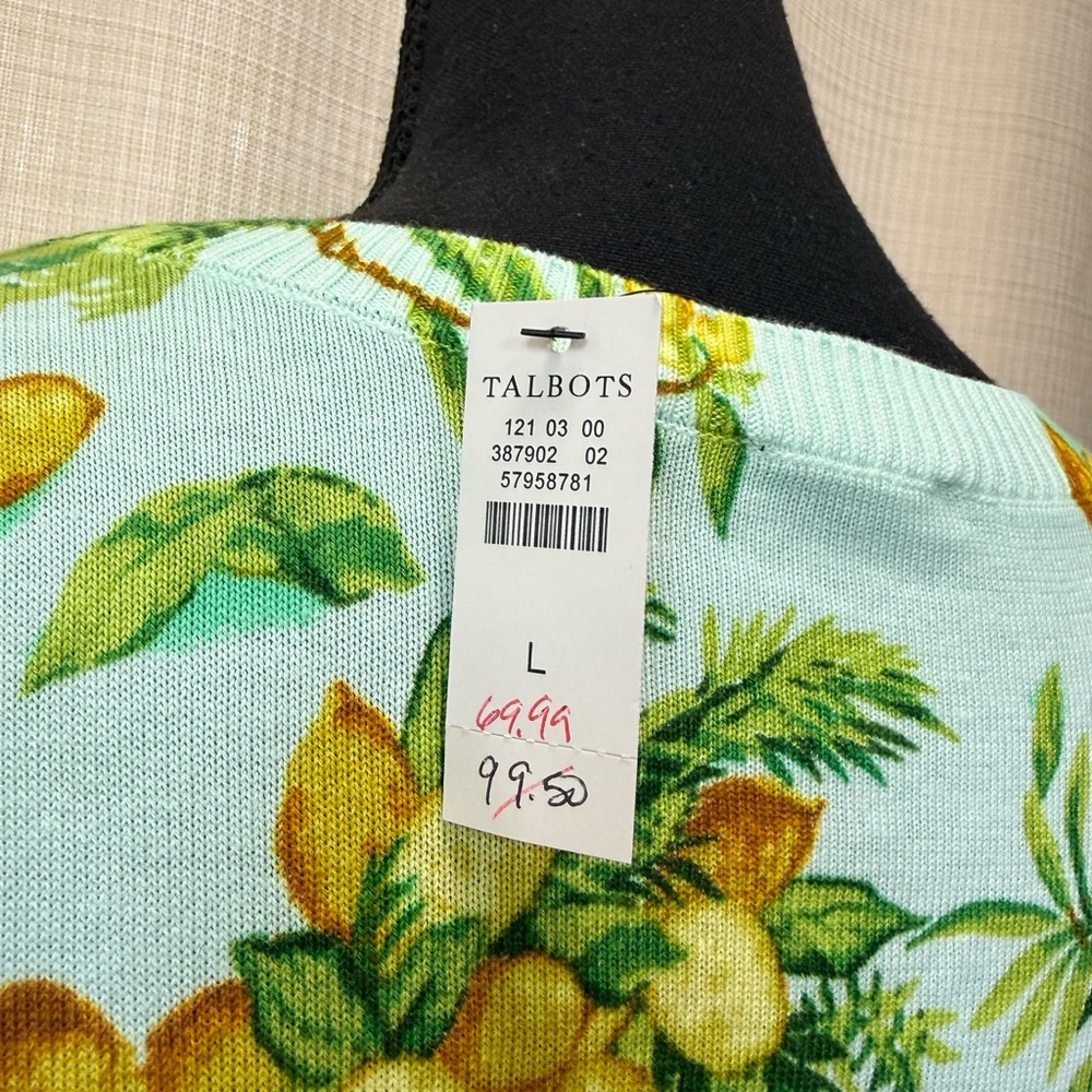 Talbots Elbow Sleeve Lemon Trees Print Pullover Sweater Sz L NWT Grandmacore - Picture 5 of 14